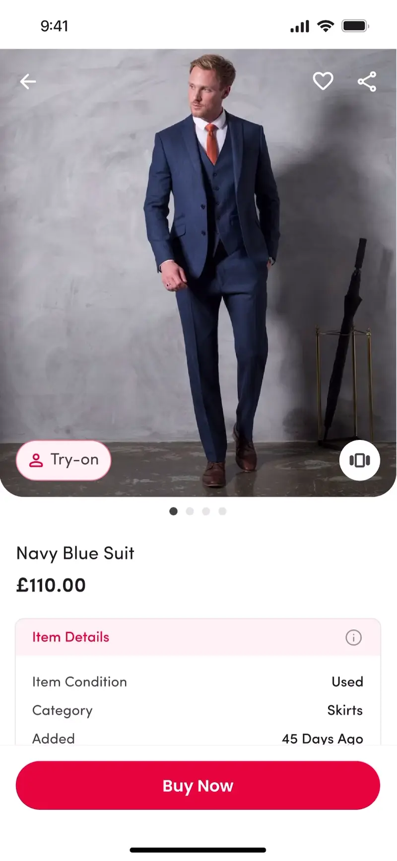 Navy blue suit try-on demo